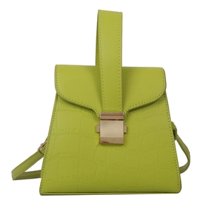 Lime green crocodile pattern crossbody bag with golden metal buckle and top handle