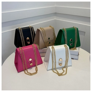 Detailed view of five color options for this stylish chain strap crossbody bag in PU leather