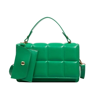 Quilted lime green crossbody bag set with matching mini pouch and gold hardware