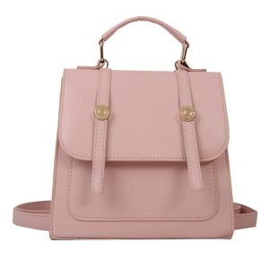 Rosa Damen-Rucksack aus PU-Leder mit Tragegriff und elegantem goldenem Metallschnallen-Detail