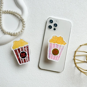 Creative popcorn shaped glitter phone socket stand with sparkling red and white stripes