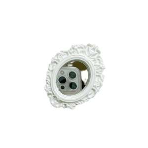 Baroque style white resin mirror phone socket with ornate rose and vine floral carvings