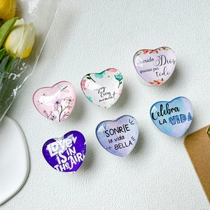 Heart Shape Collapsible Phone Grip Holder Acrylic Glossy Floral Inspirational Letter Print Mobile Desktop Stand Accessory