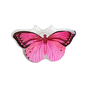 Pink butterfly phone socket grip with black wing patterns on a white background