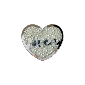 Support de téléphone en cœur avec perles incrustées et lettrage Nice argenté