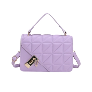Elegant lavender quilted PU leather handbag with gold clasp and chain strap for women