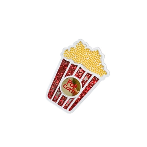 Creative popcorn glitter phone stand with yellow beads and red sequins in a red-white bucket
