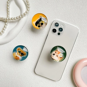 Supporto Espandibile Rotondo Per Cellulare Pieghevole Acrilico Epossidico Animale Cartone Cane Gatto Orso Accessorio Scrivania