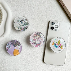 Sparkling liquid quicksand unicorn phone socket with star sequins and cute cartoon patterns