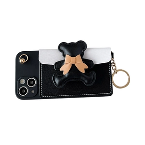 Panda bear wallet case for iPhone 16 with crossbody strap and card holder detail
