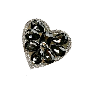 Luxury heart-shaped phone grip with dark grey rhinestones and sparkling crystal accents