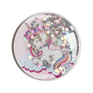 Cute unicorn phone socket with sparkly sequins and rainbow stars for mobile devices