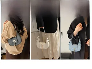 Chic crescent hobo bag shown in three carrying styles with tassel and metal logo detail