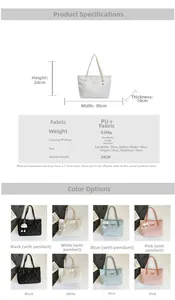 Spécifications de taille et options de couleur pour le grand sac fourre-tout en PU et tissu