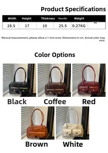 Detaillierte Übersicht der fünf Farboptionen und Maße für die Vintage PU-Leder Handtasche