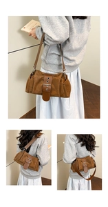 Détails du sac sous le bras vintage marron avec texture daim et boucle décorative