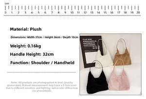 Specifiche dimensionali della borsa di peluche con larghezza 37cm e altezza 36cm