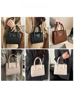 Quilted crossbody bag with metallic bow detail shown in various carrying styles