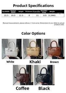 Tableau des spécifications techniques avec dimensions et couleurs pour ce sac en cuir PU