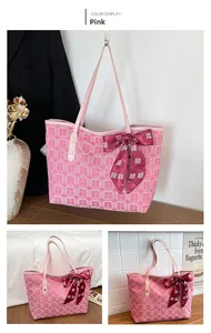 Pink Chinese wedding tote bag with Double Happiness jacquard and red silk scarf detail