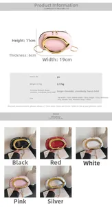 Detailed size chart and specifications for the shell-shaped handbag with gold handles