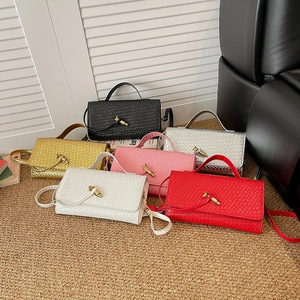 Chic woven flap handbags in six colors with gold twist locks and removable straps