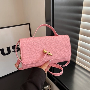 Woven PU Leather Baguette Bag With Metallic Knot Buckle Top Handle Versatile Shoulder Crossbody Handbag For Women Fashionable Party