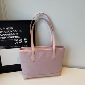 Stylish pink leopard print tote bag with double handles for daily casual use