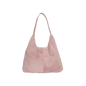 Minimalist light pink plush faux fur hobo shoulder bag for autumn and winter fashion