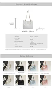 Detailed size chart and multi-color options for the star print PU tote bag
