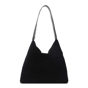 Retro black matte suede hobo shoulder bag with wide strap for stylish women commuting