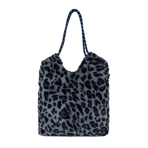 Stylish leopard print faux fur tote bag with braided rope handles for winter fashion