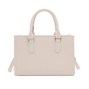 Borsa tote crema classica con trama a coste, finiture argento e tracolla regolabile