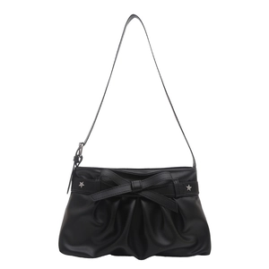 Elegante borsa a spalla plissettata nera con fiocco e stelle argentate da donna