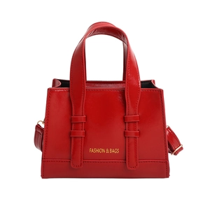 Classic red fashion letter handbag with large capacity and polished leather finish