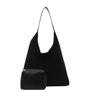 Set borsa tote nera minimalista con pochette coordinata in finitura opaca di alta qualità