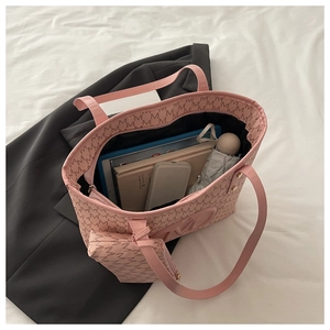Pink tote bag set with jacquard pattern showing spacious interior for daily essentials