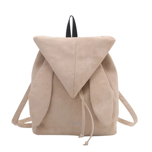 Chic beige faux suede backpack with cute rabbit ears and drawstring closure