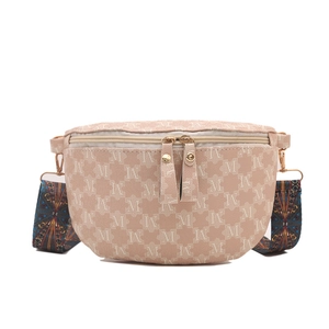 Vintage patterned crescent moon bag with letter jacquard and wide geometric shoulder strap