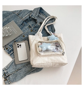 Sac fourre-tout transparent blanc avec dentelle et décor en peluche étoile