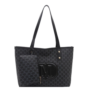 Set borsa tote nera con stampa di lettere M, borsa a tracolla grande e pochette piccola