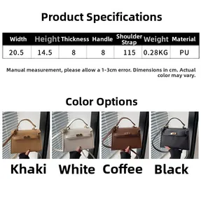 Detailed size chart and multi-color options for the minimalist PU leather crossbody bag