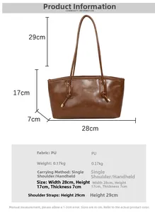 Size chart showing dimensions for the minimalist PU leather tote bag in brown