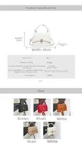 Tabella delle taglie e vista multicolore di una borsa a tracolla alla moda con patta