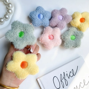 Plush floral phone grip socket with colorful macaron petals and embroidered center