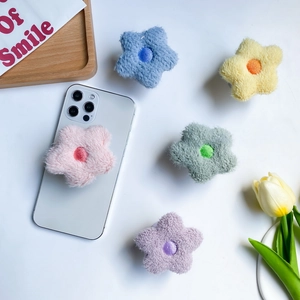 Plush Flower Star Phone Grip Griptok Collapsible Airbag Stand Soft Furry Desktop Support Ins Style Cute For Girls