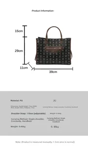 Detailed size specifications and dimensions for the cartoon bear printed brown tote bag