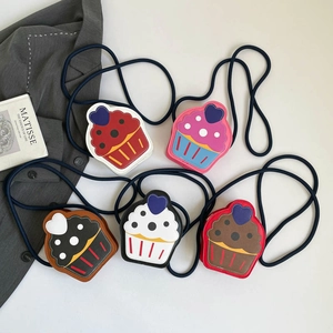 Cupcake-shaped crossbody mini bags for kids in colorful macaron PU leather styles