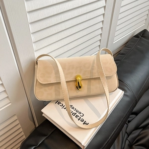 Chic cream baguette shoulder bag with leopard print and gold twist lock closure