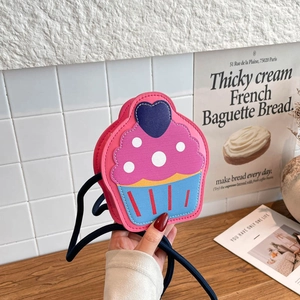 Simpatica Borsa A Tracolla Forma Cupcake Per Donne Teenager Pelle PU Mini Portamonete Novità Cuore Pois Decorazioni